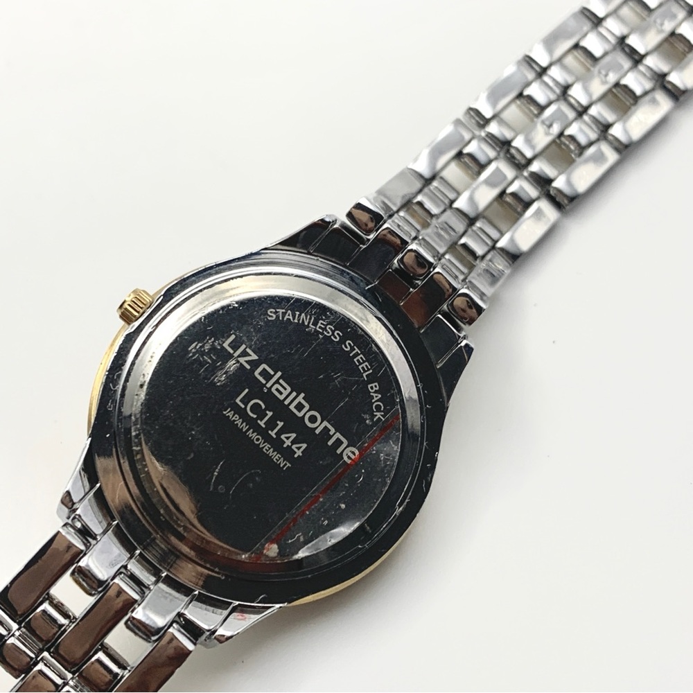 Liz Claiborne Two-Tone Crystal Bezel Watch 6.75" New Battery - Picture 8 of 14
